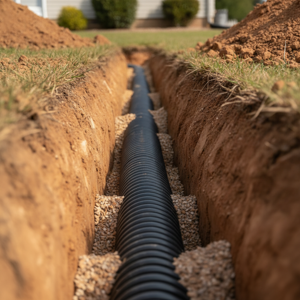 drain line seen on a trenched ground